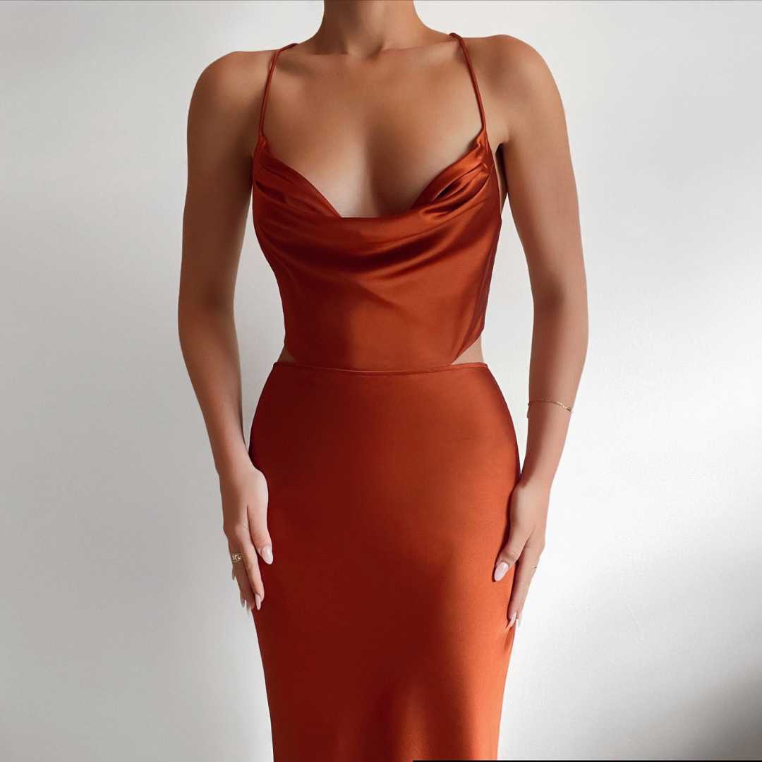 Silk burnt orange dress discount