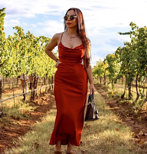 MAMIII SILK DRESS- BURNT ORANGE