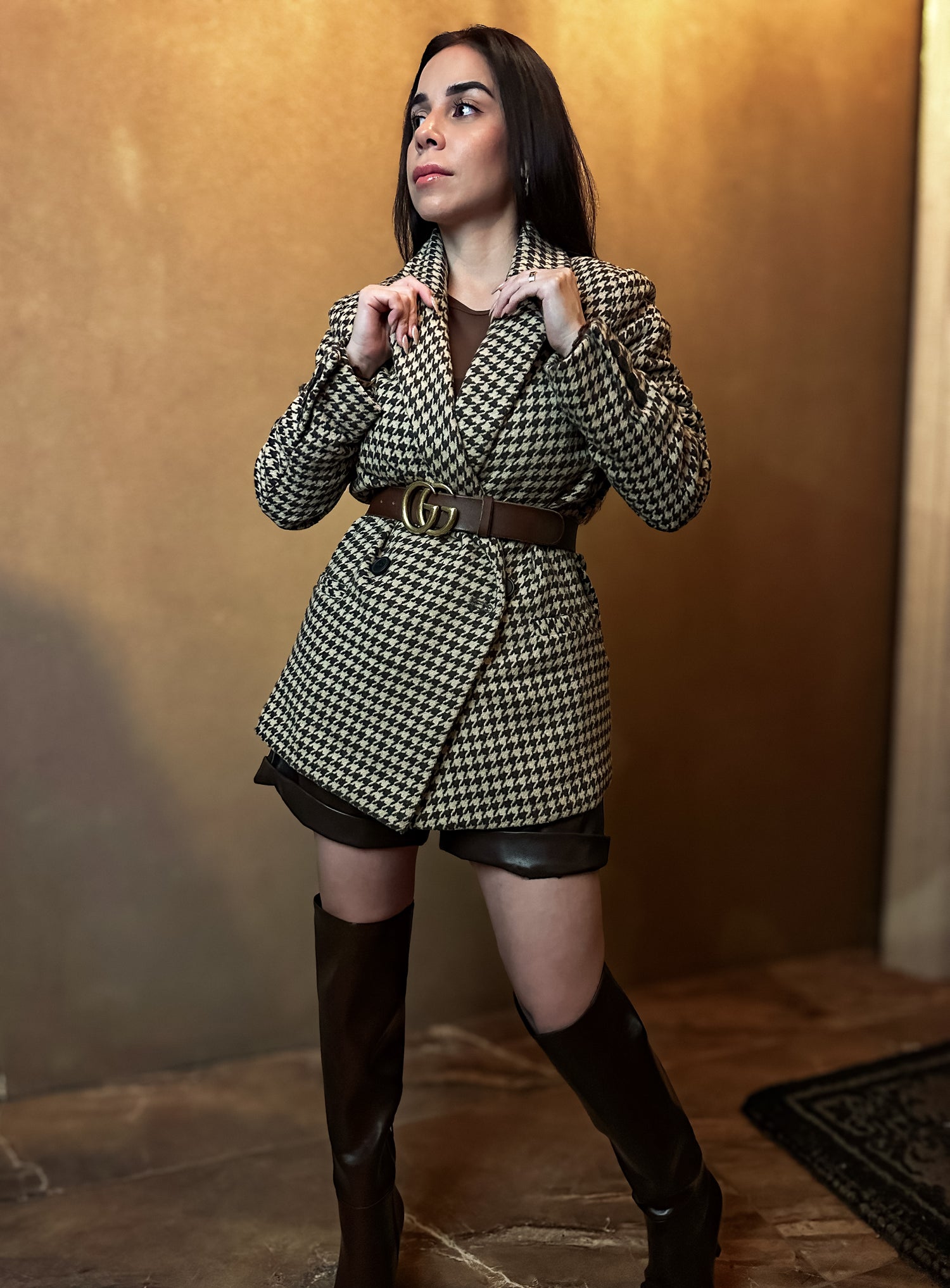 Moschea Brown Houndstooth Blazer