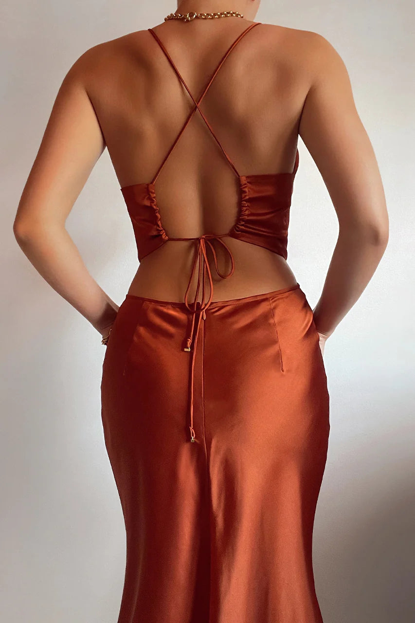 Mamiii Silk Dress- Burnt Orange L Mamiii Silk Dress- Burnt Orange L
