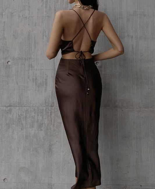 MAMIII SILK DRESS- CHOCOLATE